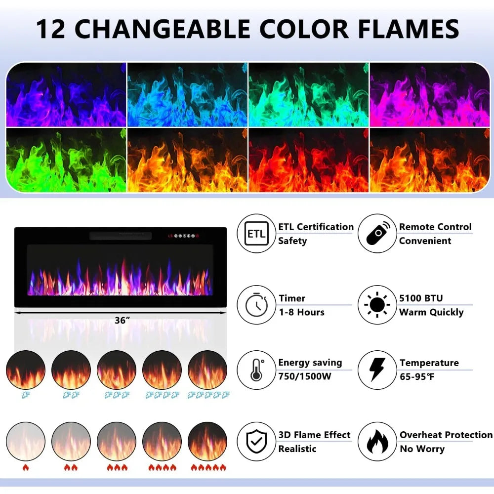 Fireplace TV Stand with 36 Inch Electric Fireplace Modern Living Room