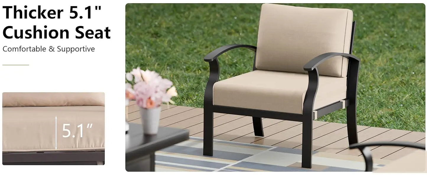 Ljustra Aluminum Patio Furniture Set Fire Pit Table Swivel Chairs Sofa