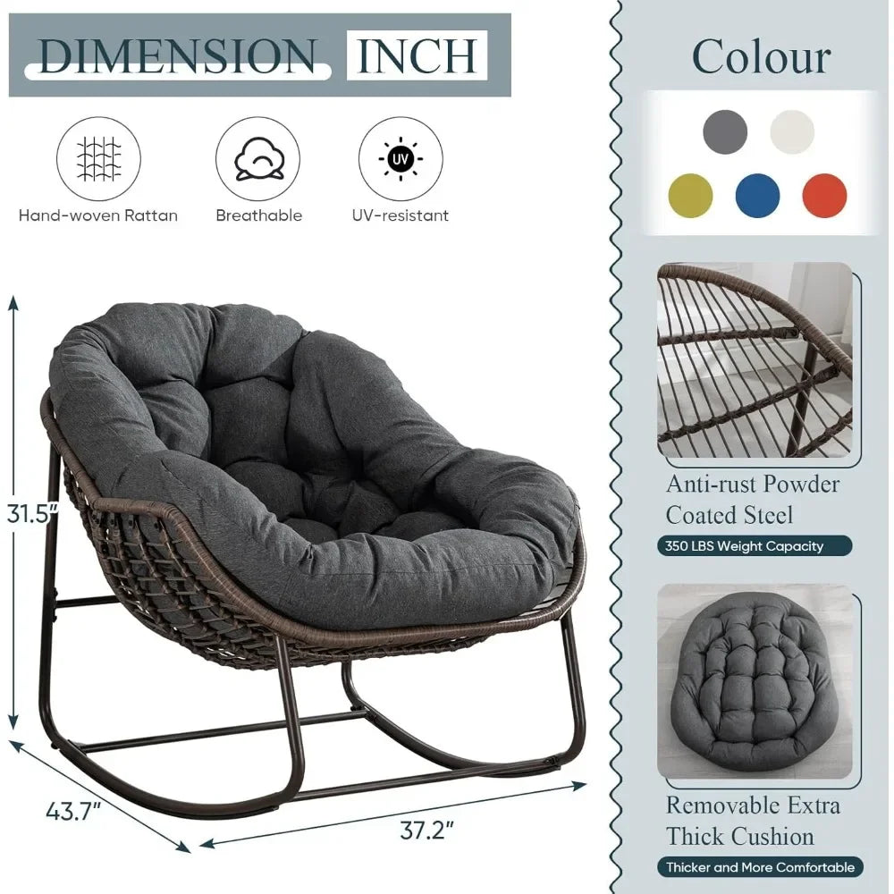 Outdoor Rocking Chair Oversized Wicker Egg Rocker for Patio or Indoor