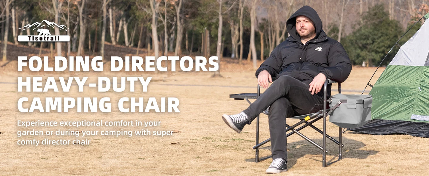 Tisetrail Camping Chair with Cooler Bag and Side Tray Outdoor Directors Chair