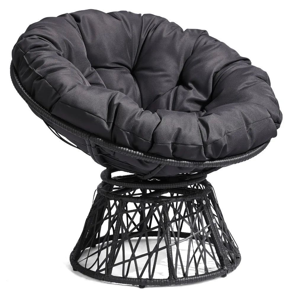 Swivel Garden Egg Chair Outdoor Rattan Beige Cushion Modern Rocking Chair