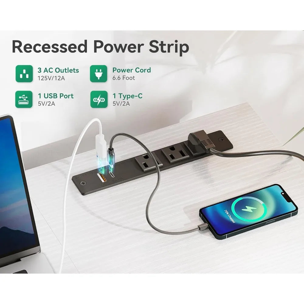 51 Inch Reversible Computer Desk with USB Power Outlets and Storage