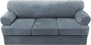 4-Piece Velvet Sofa Slipcover T-Cushion Stretch Fit | Couch Cover 72-90"