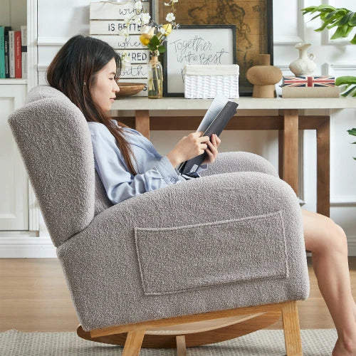 Modern High Backrest Rocking Chair with Pockets for Living Room Use