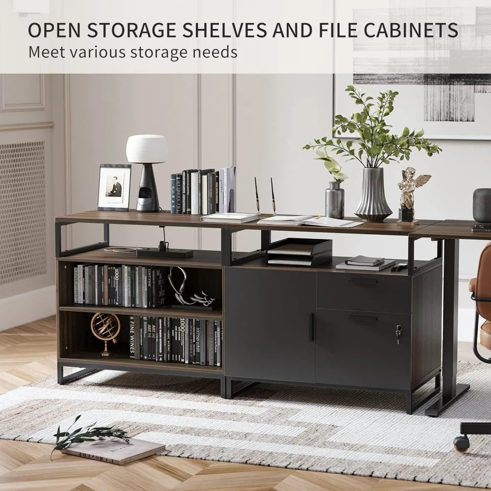 Electric Standing Desk Adjustable Height L-Shaped Executive Desk With Storage