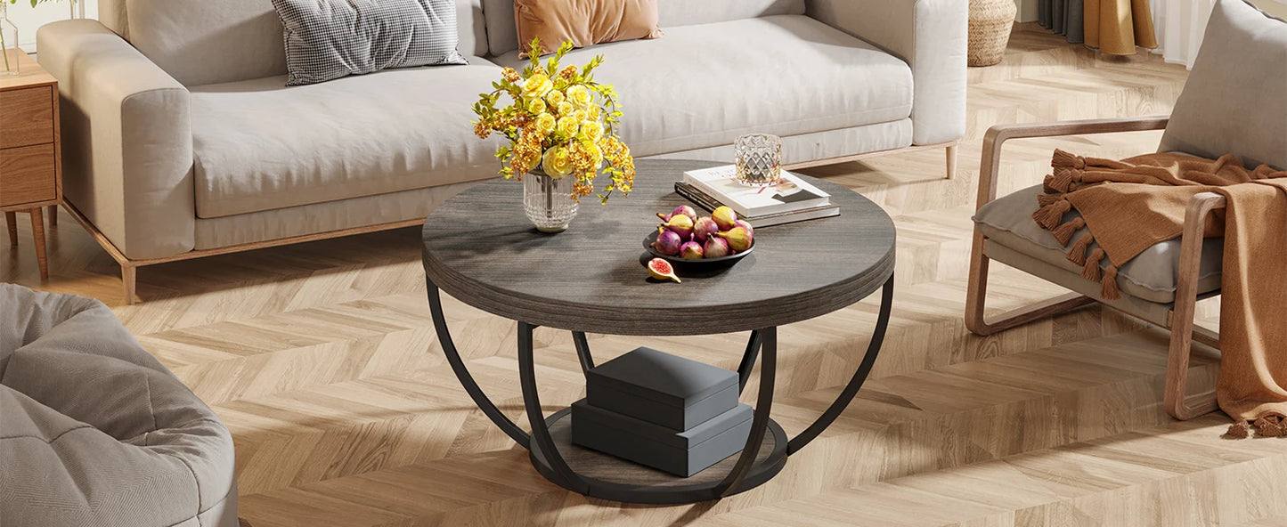 Ljustra Modern Round Coffee Table 31.7 Inch Industrial Design