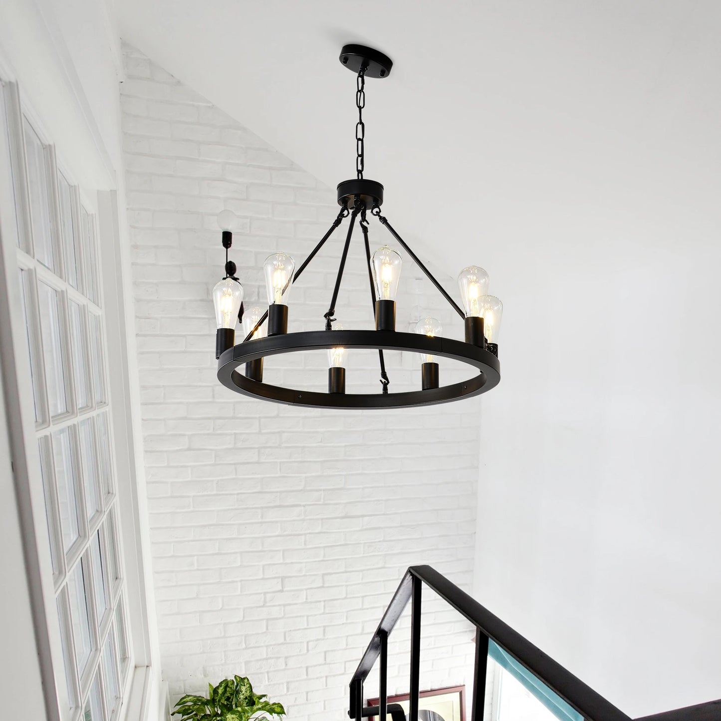 6-Light Wagon Wheel Chandelier Modern Farmhouse Fixture Living Room
