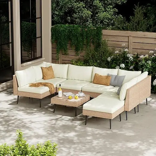 Outdoor Patio Sectional Furniture Set 8 Piece Wicker Conversation Set
