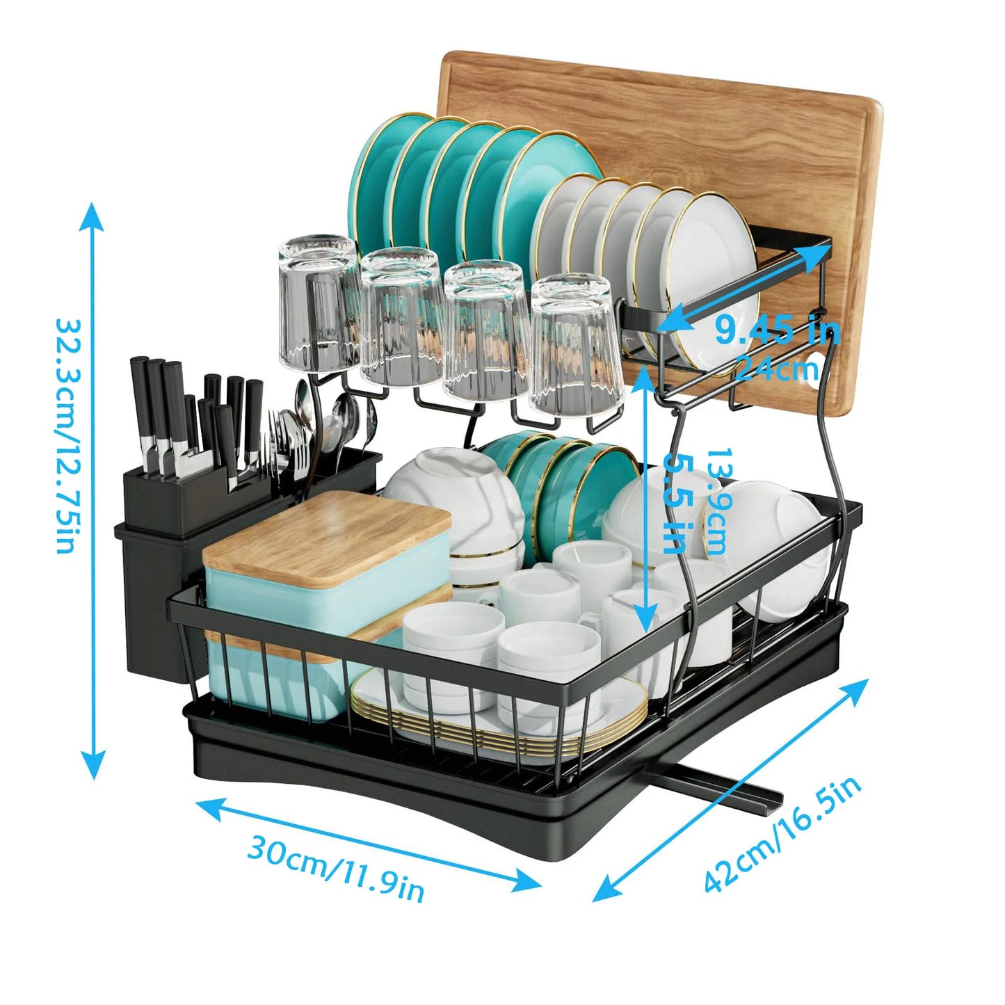 Large 2-Tier Dish Drying Rack Removable Kitchen Countertop Organizer