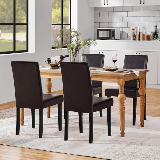 Dining Chairs Set of 4 Waterproof PU Leather with Wood Legs