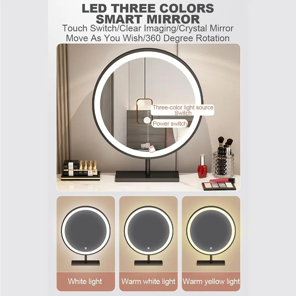 Modern Dressing Table with Drawers Makeup Vanity Desk with Mirror Lights