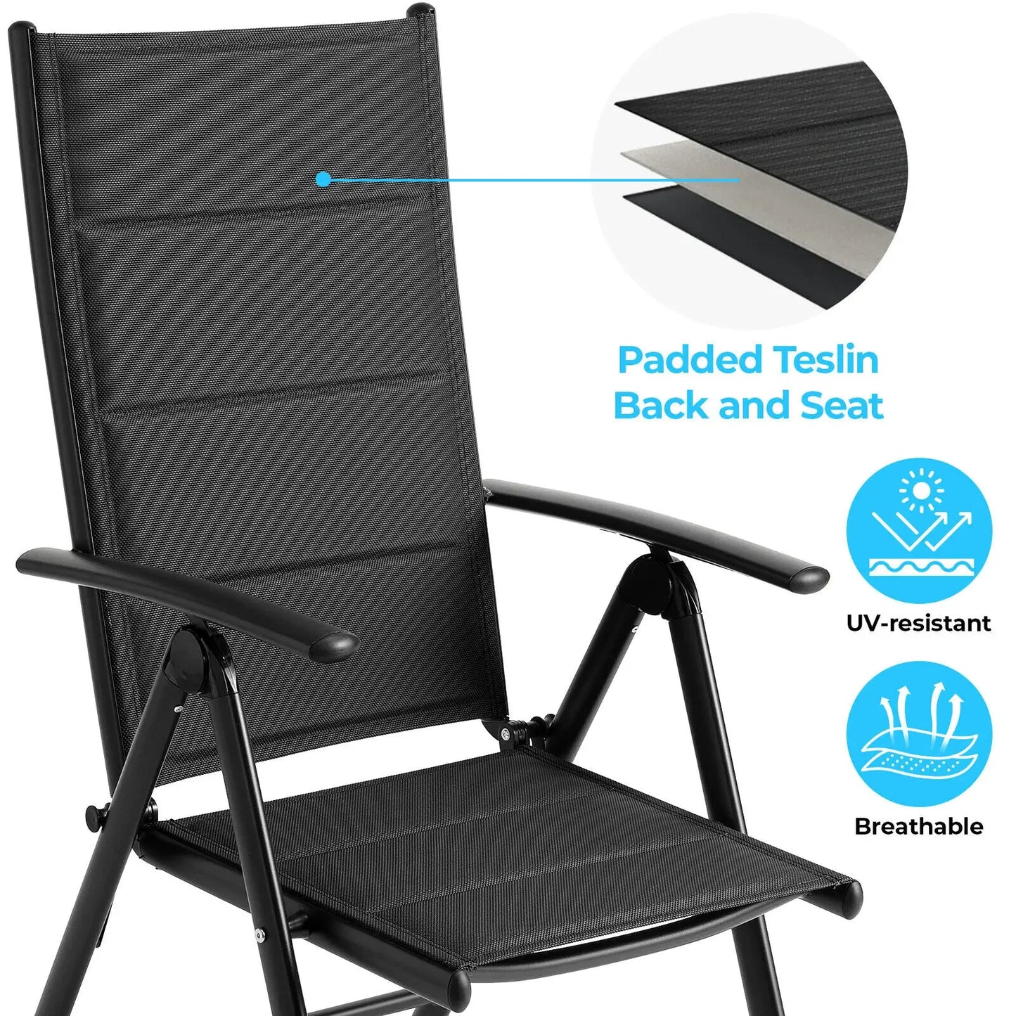 Foldable Garden Chair with Adjustable Backrest and Armrests Outdoor