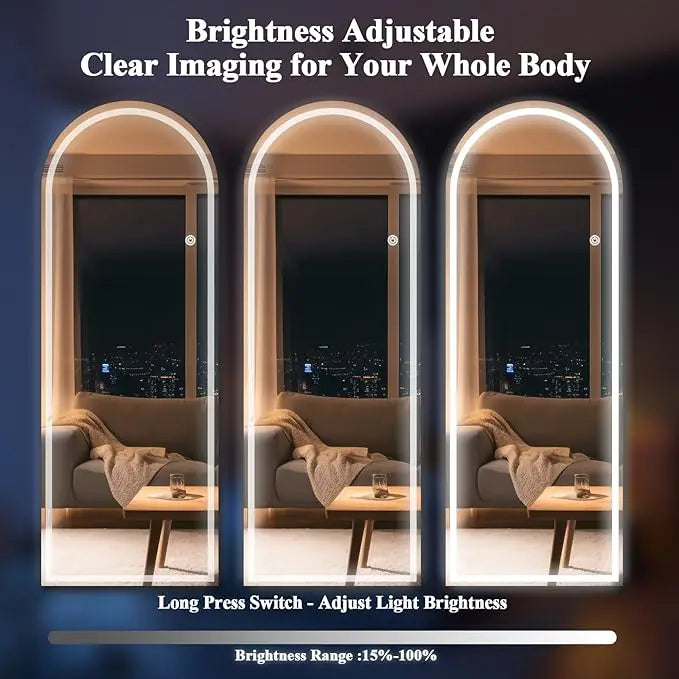 LED Full Length Mirror 71x30 Inch Floor Standing Tri Color Lighting
