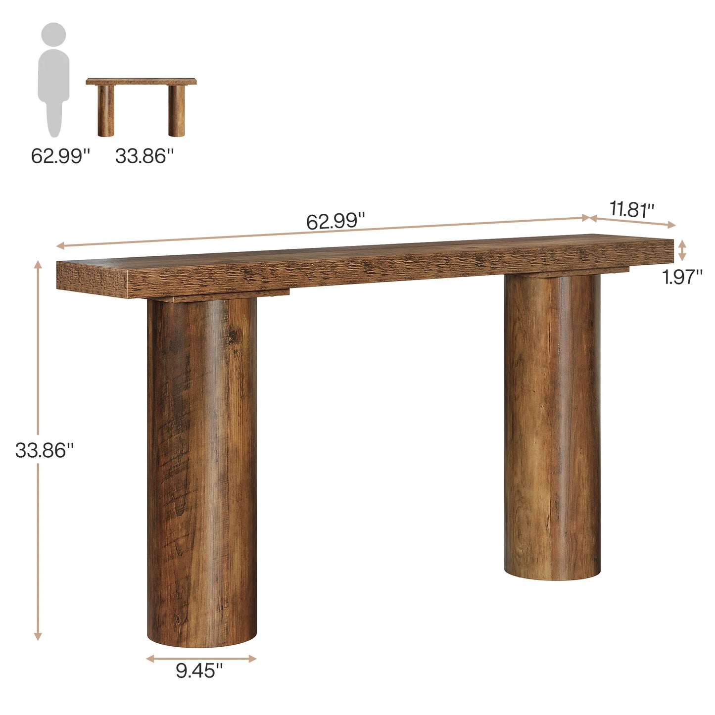 Ljustra 63" Long Bar Table Narrow Kitchen Counter Height Pub Table