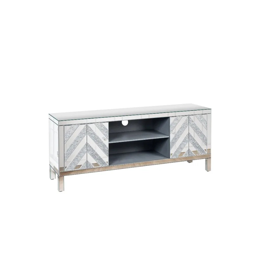 Mirrored TV Stand for 65 Inch TV Console Table with Storage Cabinets