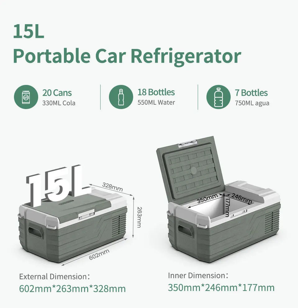 Ljustra 15L Portable Car Refrigerator Mini Fridge Freezer 12V DC Cooler