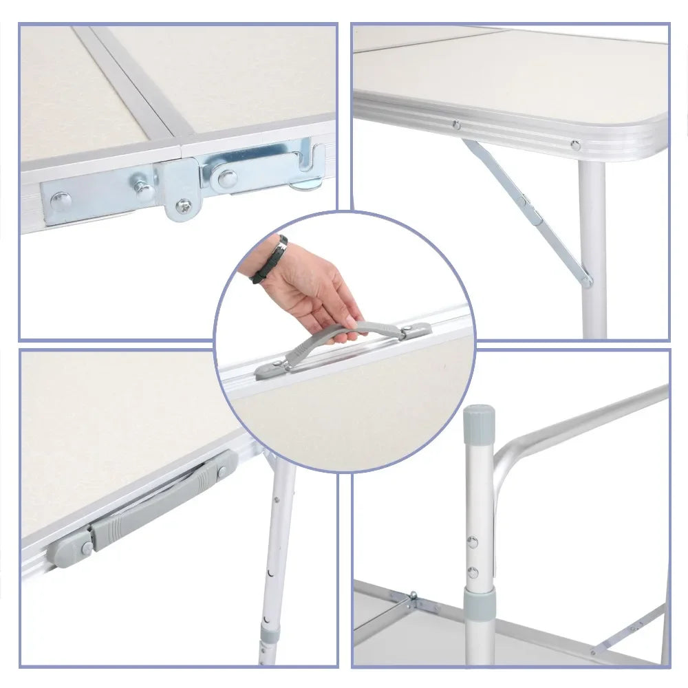 Portable Folding Table 120x60cm Outdoor Multipurpose Adjustable Glides