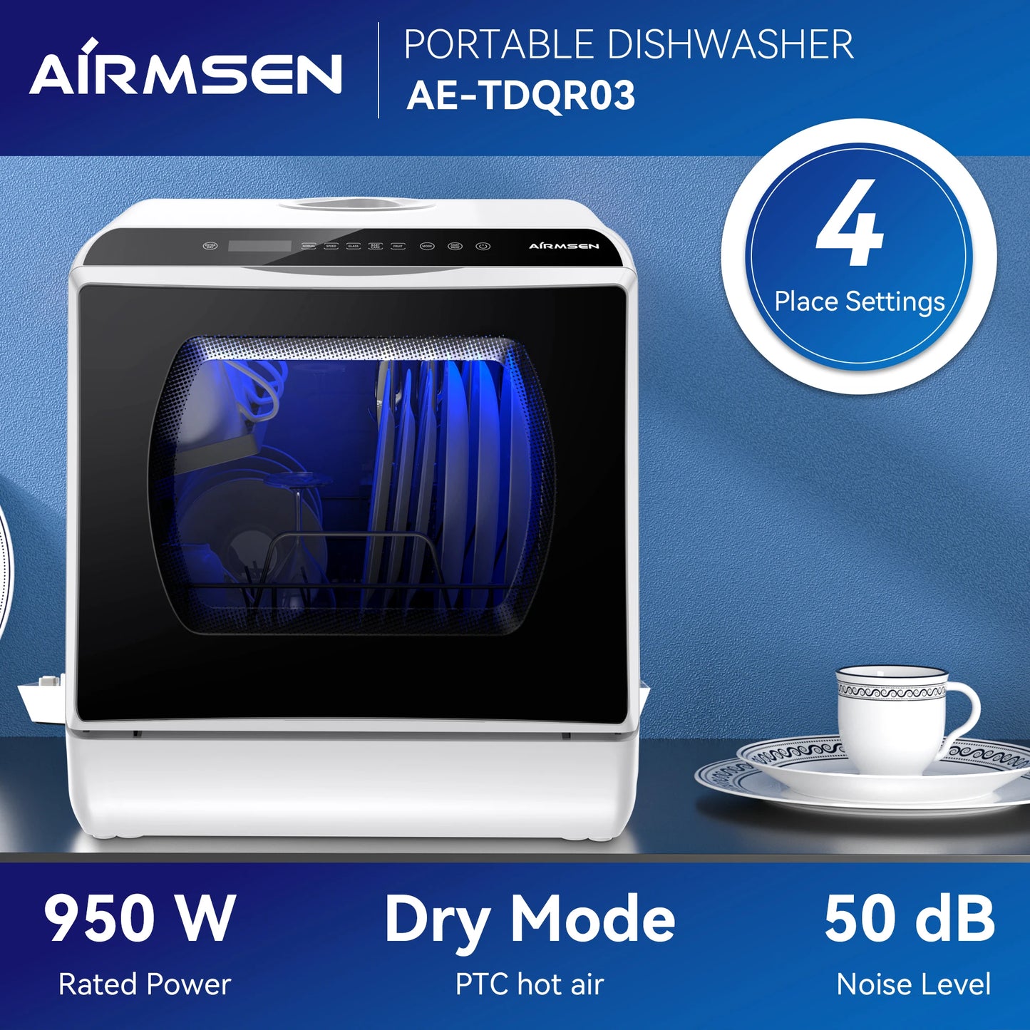 Portable Dishwasher 6 Wash Programs Auto Drying Compact for RVs Apartments