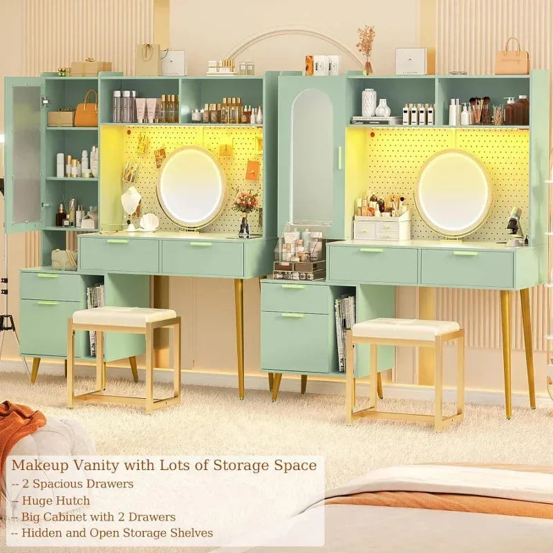 Ljustra 48 Inch Makeup Hutch Modern Charging Station and LED Vanity Table