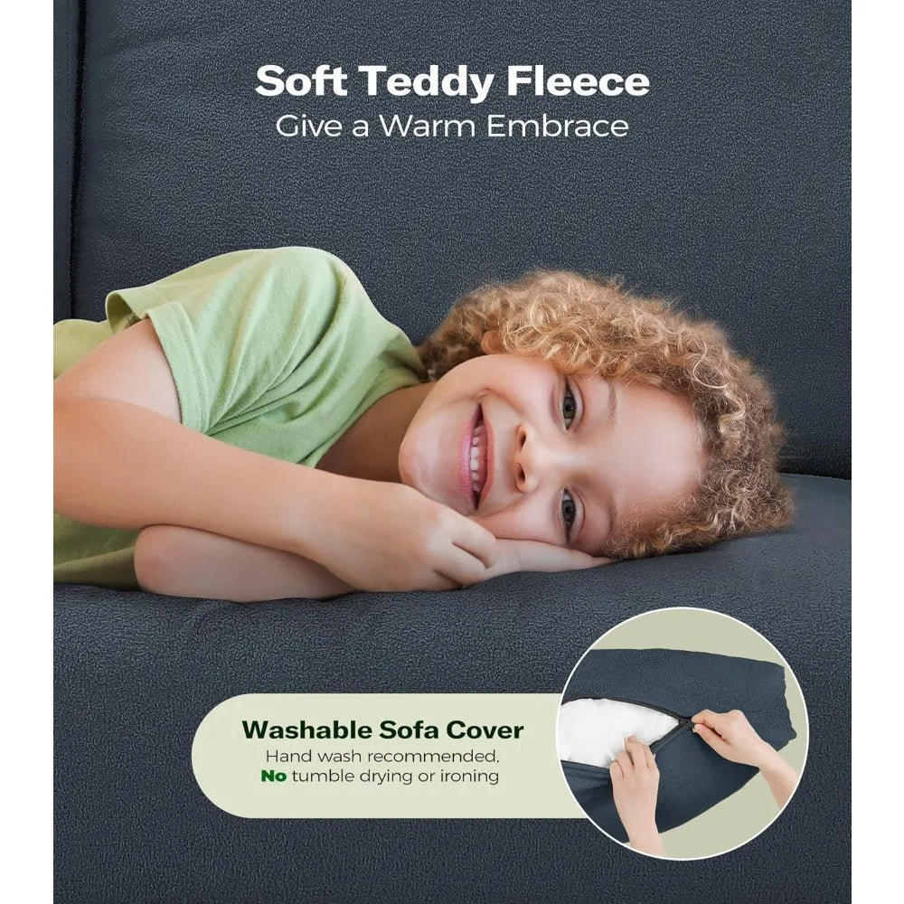 Ljustra 51" Loveseat Sofa Comfy Teddy Couch Tool-Free Setup Living Room