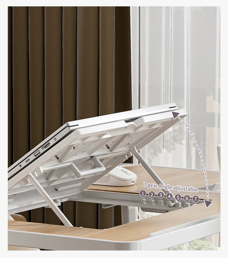 Foldable Laptop Bed Desk Portable Adjustable Height Wooden Surface