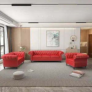 Luxurious 3 Piece Velvet Chesterfield Living Room Sofa Set