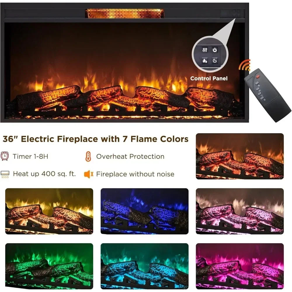 Fireplace TV Stand for 80 Inch TV Mid Century Modern Entertainment Center