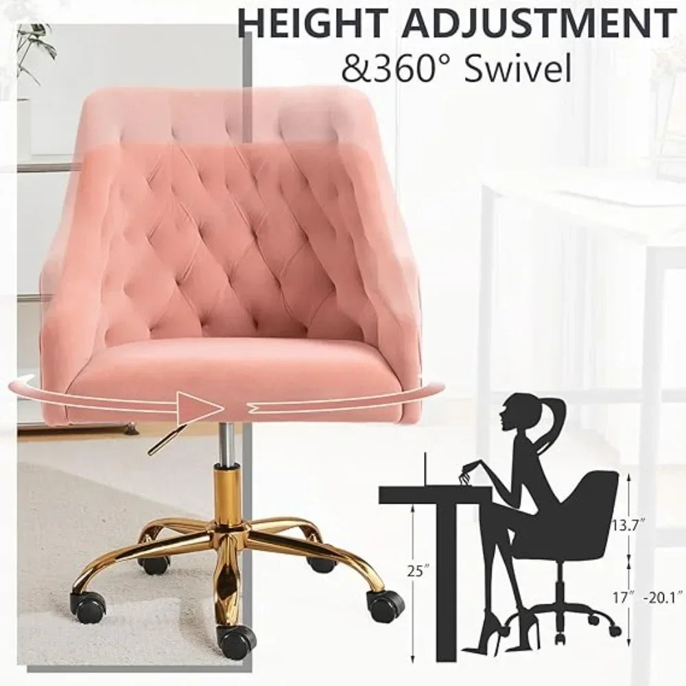Modern Adjustable Pink Velvet Desk Chair for Home Office and Bedroom