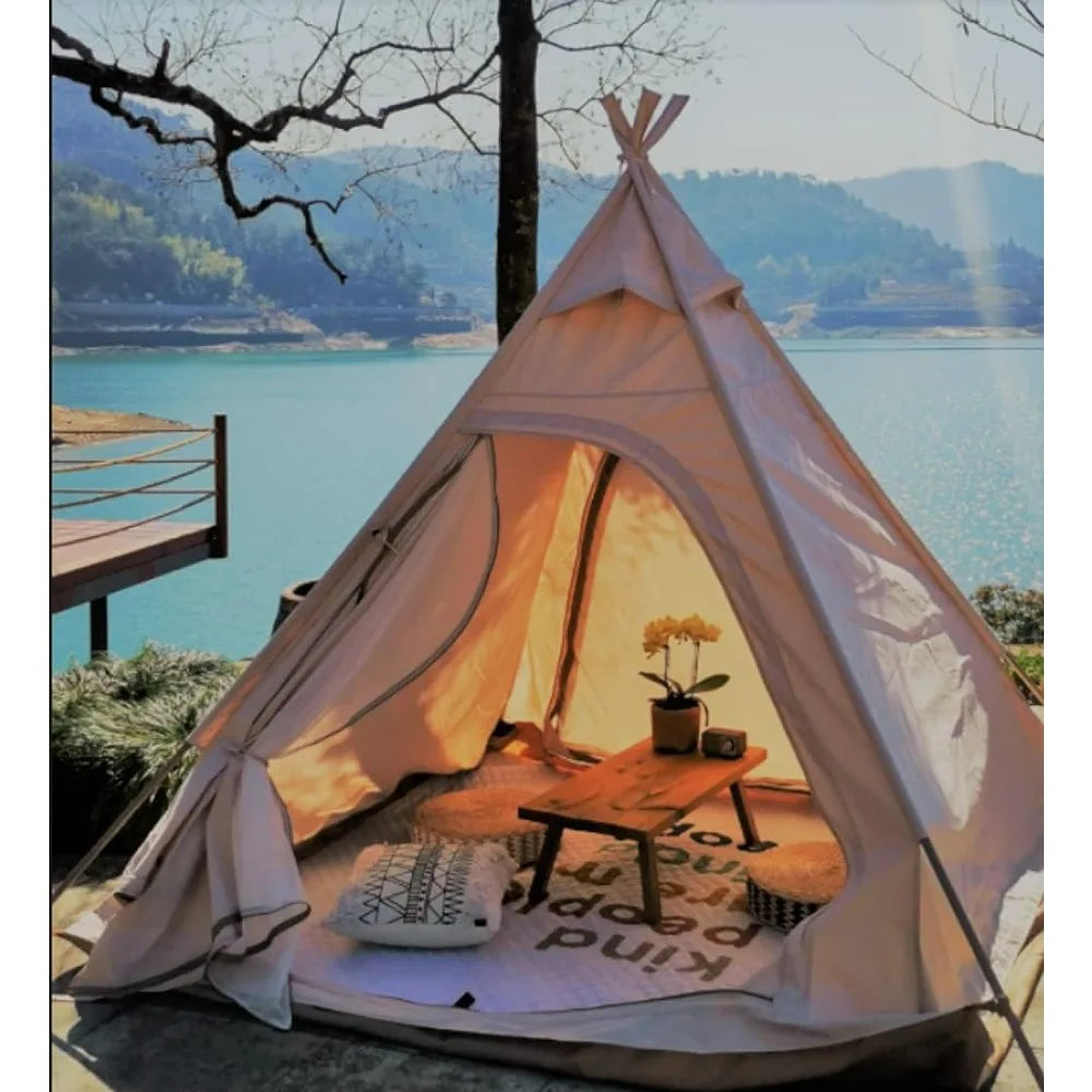 7x7x6.5 Outdoor Cotton Canvas 2-3 Person Bell Teepee Tent Camping