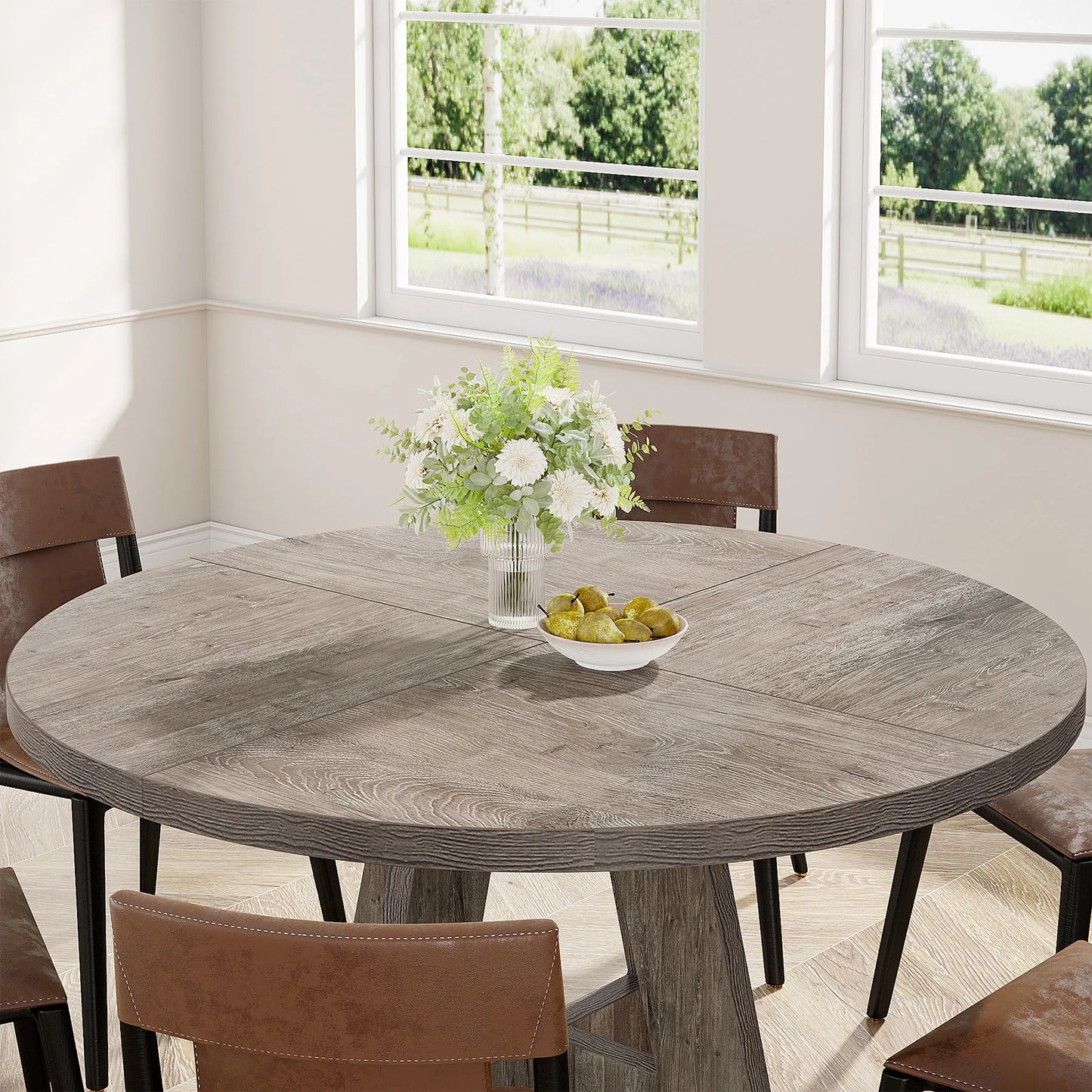Ljustra Round Dining Table for 4 Farmhouse Style Kitchen Table 47 Inch
