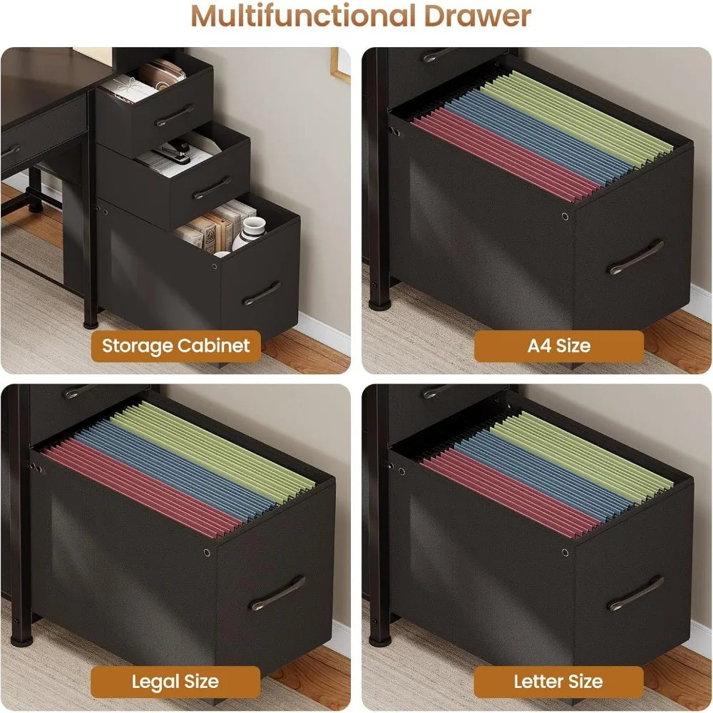 Computer Gaming Desk with 5 Drawers Bookshelf Reversible Home Office