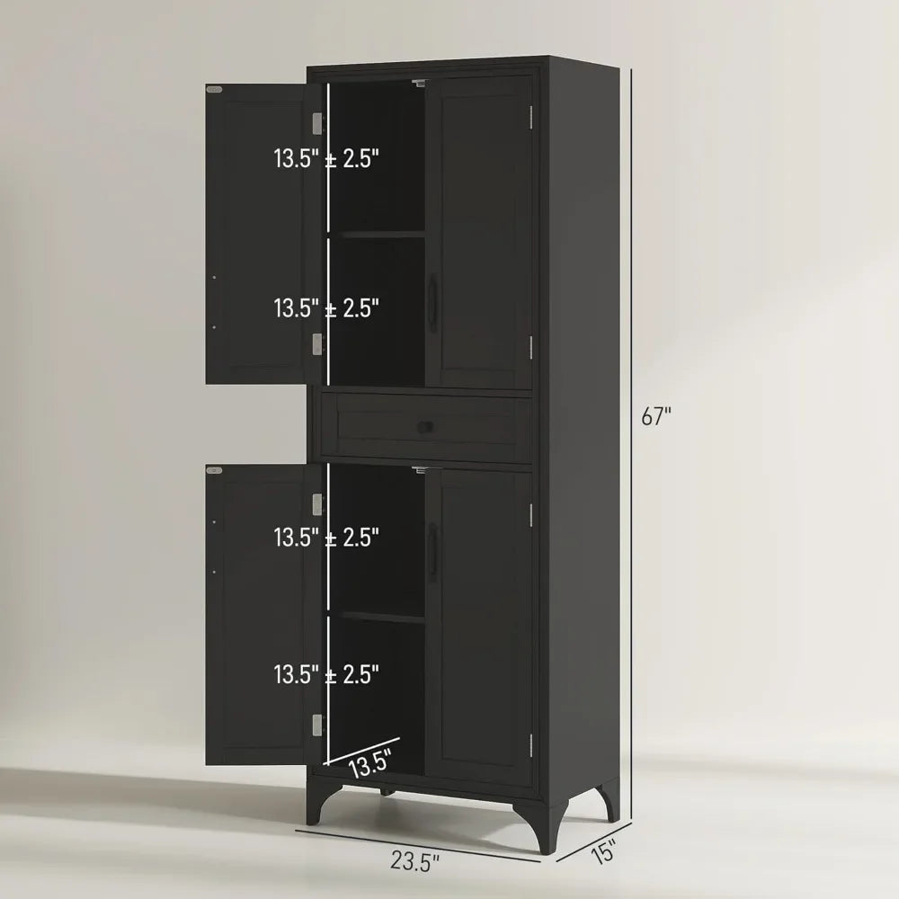 67 Inch Tall Freestanding Kitchen Pantry Cabinet with Adjustable Shelves