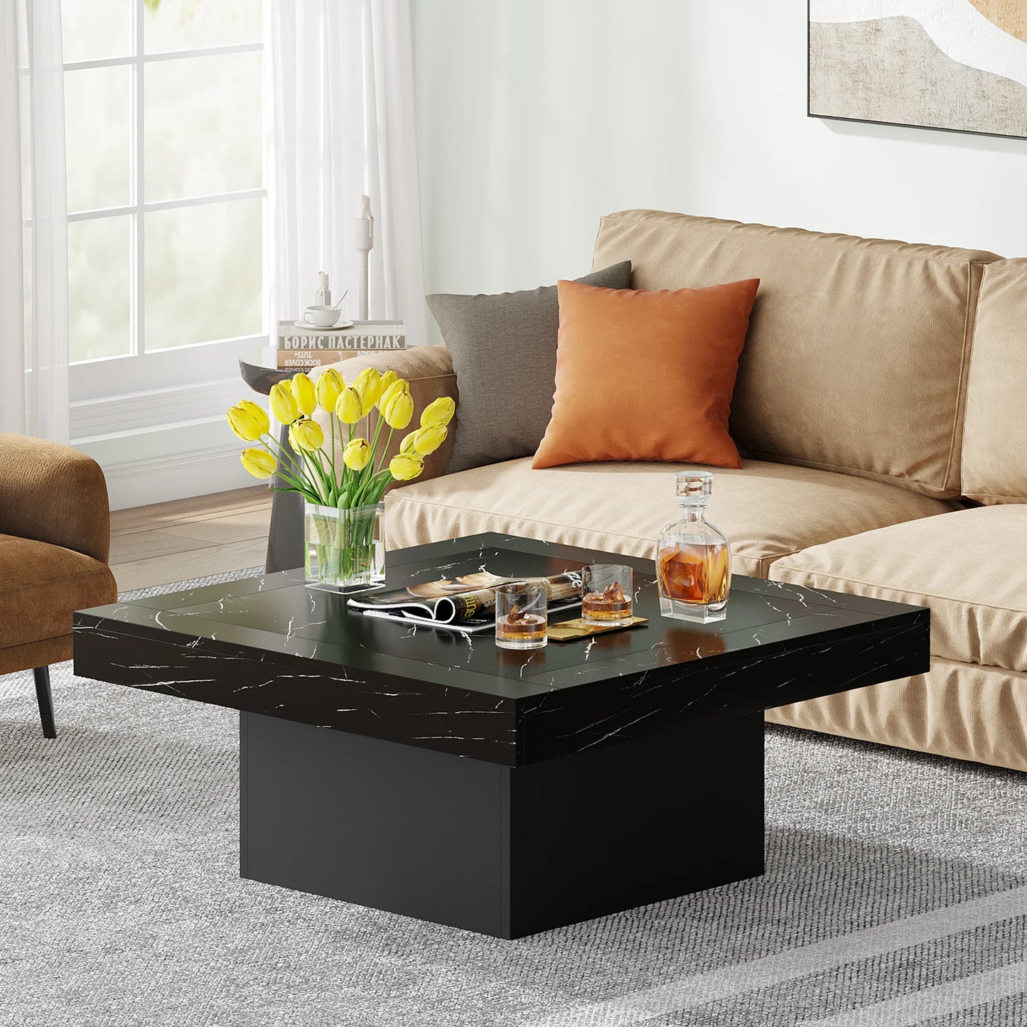 Ljustra Square LED Coffee Table Modern Minimalist Low Table for Living Room