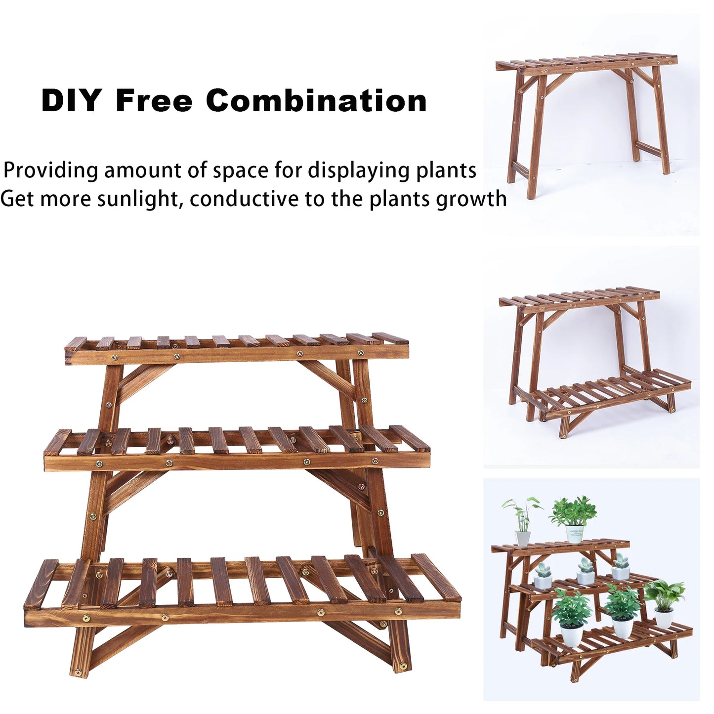 3 Tier Freestanding Ladder Shelf Wood Plant Stand Indoor Outdoor Display