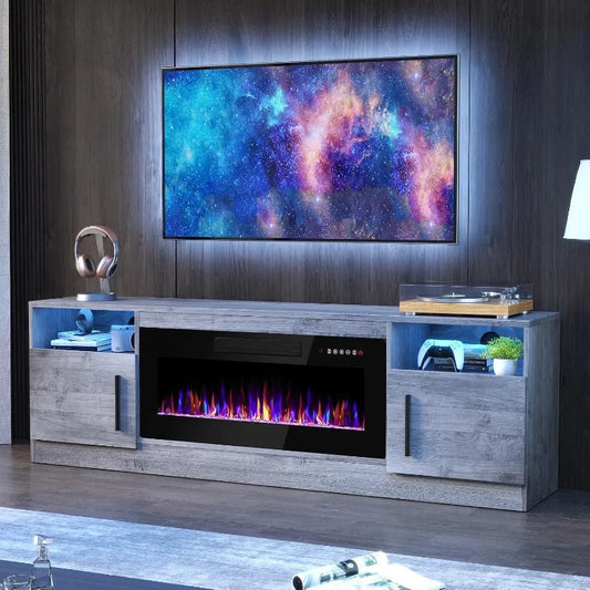 Ljustra 70 Inch Fireplace TV Stand for Up to 80 Inch TVs with LED Lights