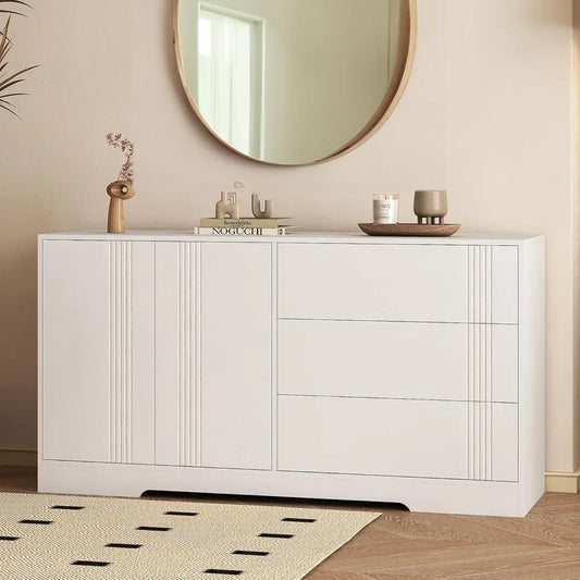 White Sideboard Buffet Storage Cabinet 3 Drawers 2 Doors Kitchen Entryway