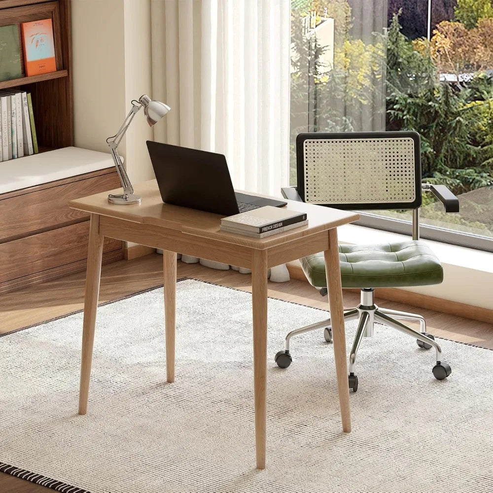 Solid Oak Mid Century Modern Writing Desk with Drawer for Home Office