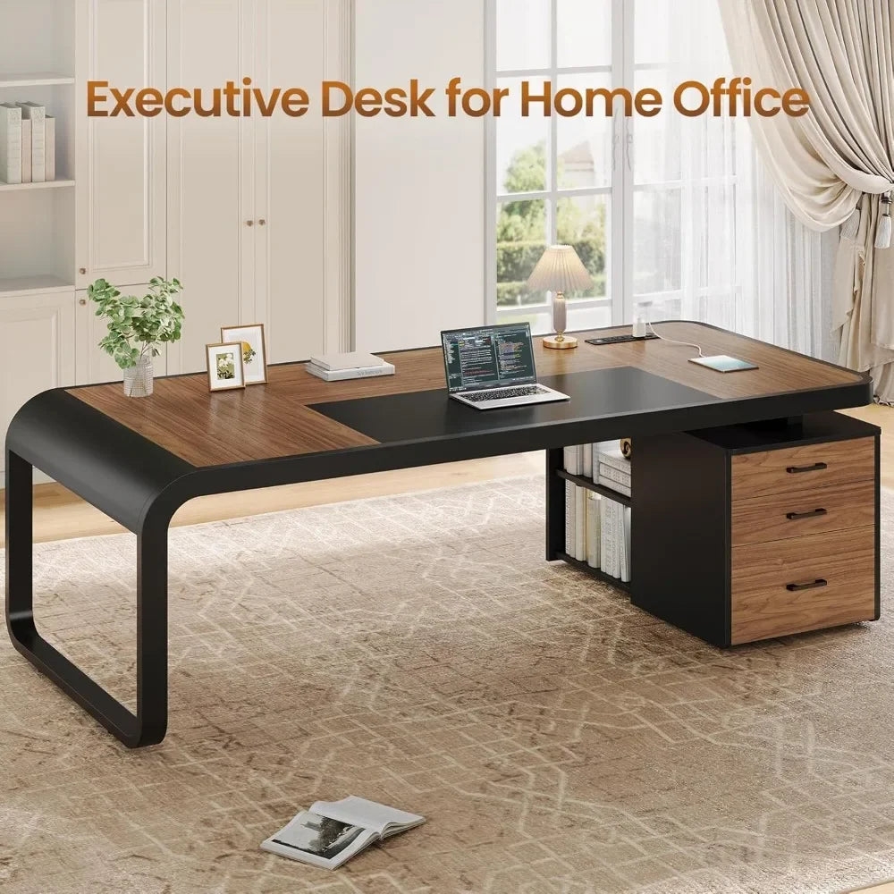 70.9 Inch Executive Desk Large Office Desk with Drawers and File Cabinet