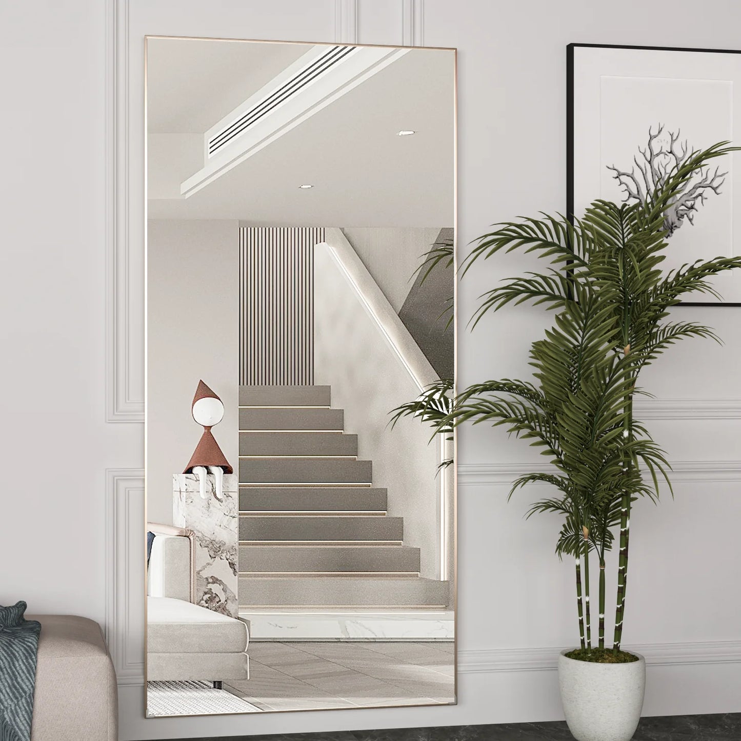 Ljustra Full Length Floor Mirror 65x24 Framed Black Metal Standing Mirror