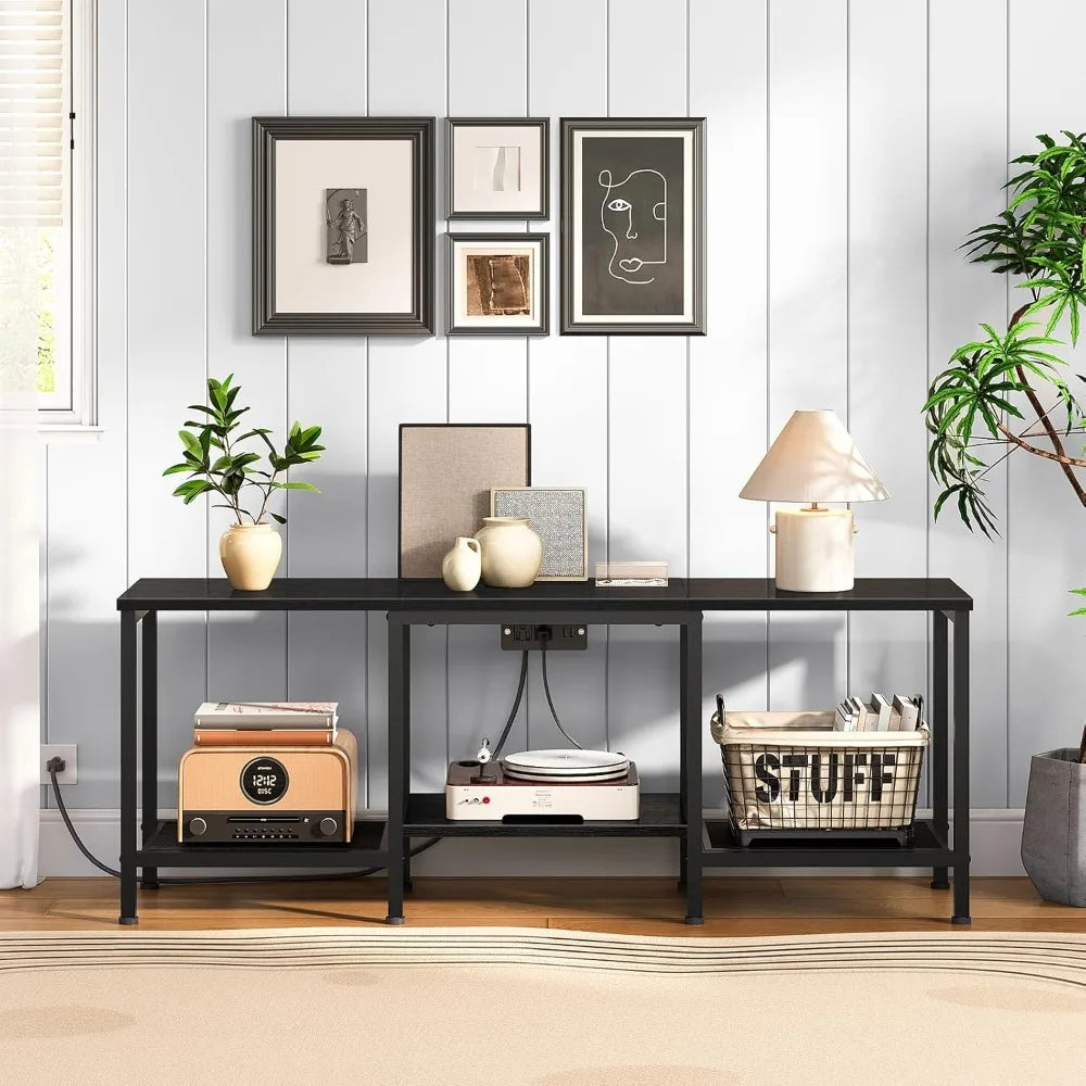 TV Stand with Charging Station LED Entertainment Center for 55 Inch TV