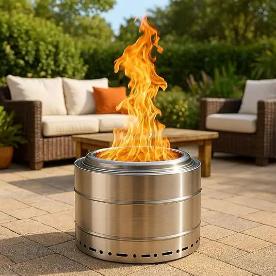 19 Inch Smokeless Fire Pit Portable Stainless Steel Outdoor Bonfire