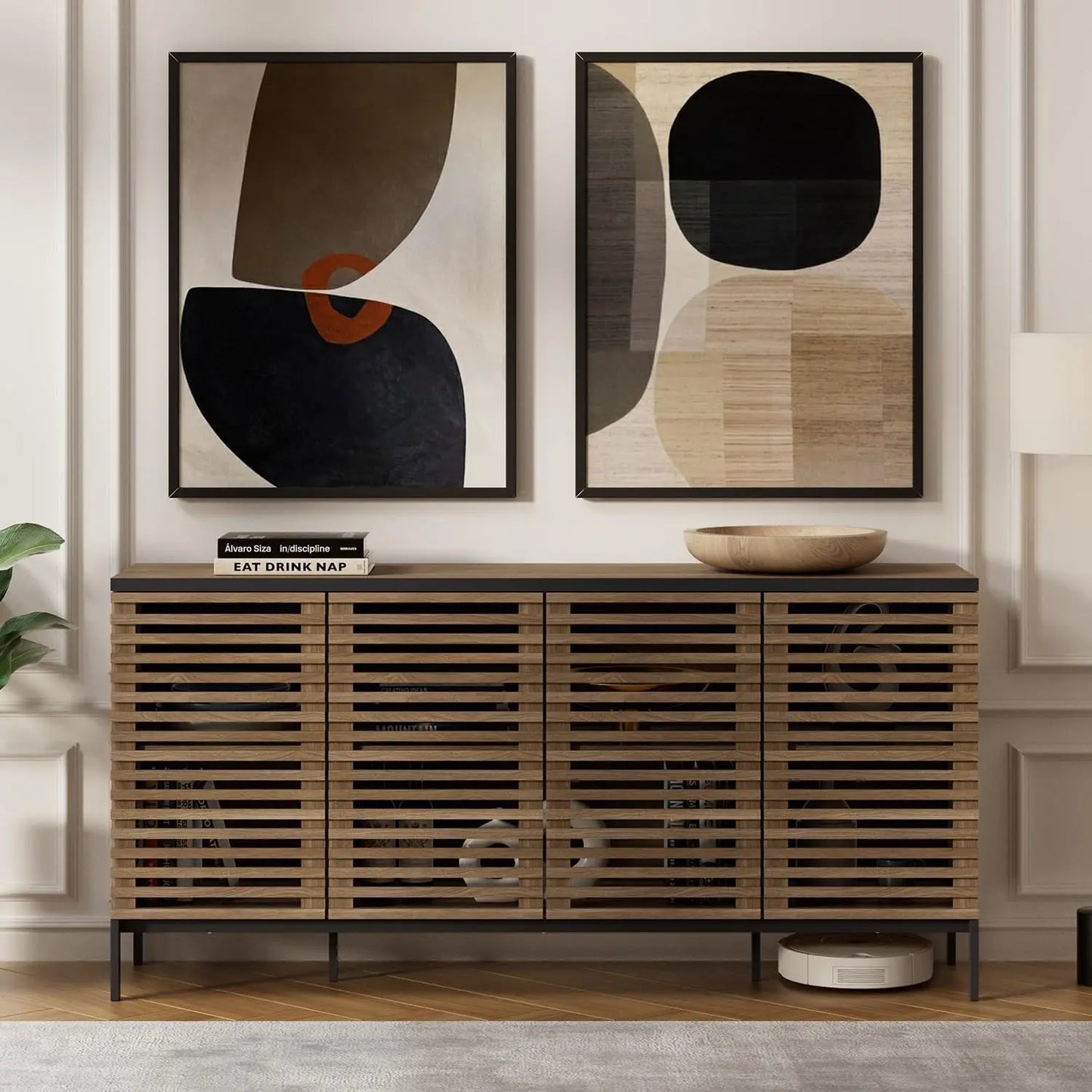 Ljustra Slatted Sideboard Cabinet 4 Doors Accent Storage Console