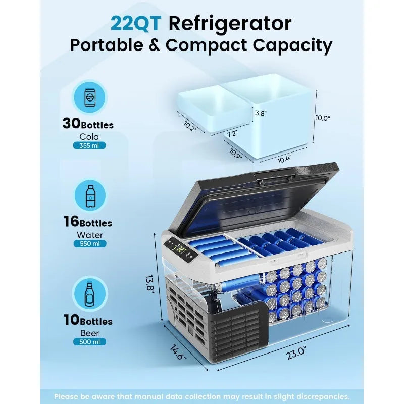 Ljustra 12V Refrigerator 22QT Electric Cooler Portable Freezer Camping Travel