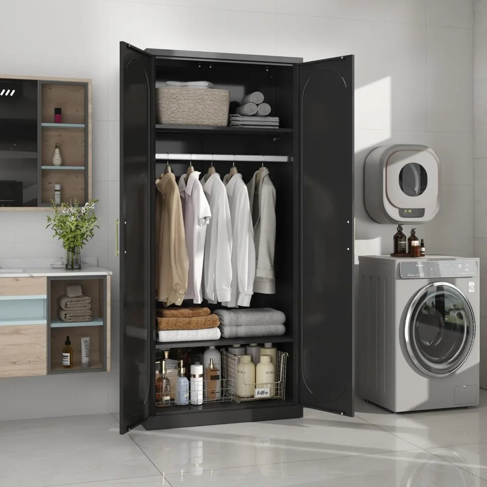 71 Inch Metal Armoire Wardrobe Closet Adjustable Shelves Hanging Rod