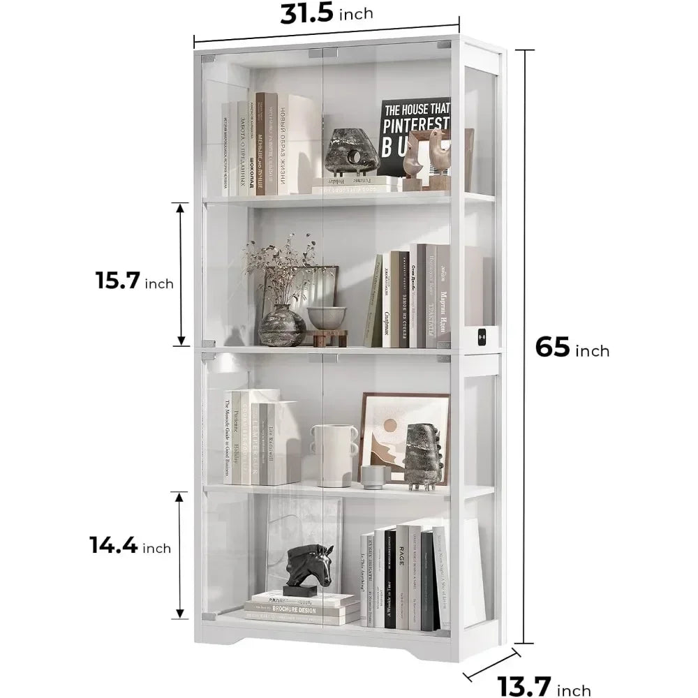 Display Cabinet 4-Tier Curio Cabinet Bookcase with LED Light for Collectibles