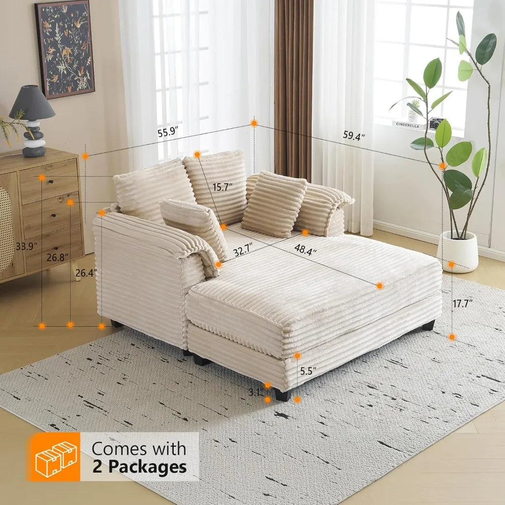 Oversized Chaise Lounge Chair Comfy Corduroy Recliner Sofa Bed