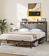 Ljustra King Size Platform Bed with 54 Inch Tall Headboard PU Leather
