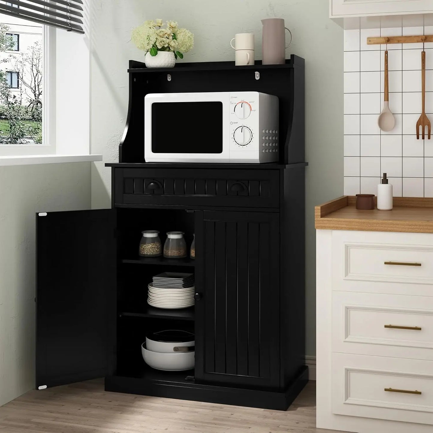 Ljustra Microwave Cabinet Stand Storage Hutch Adjustable Shelves Kitchen