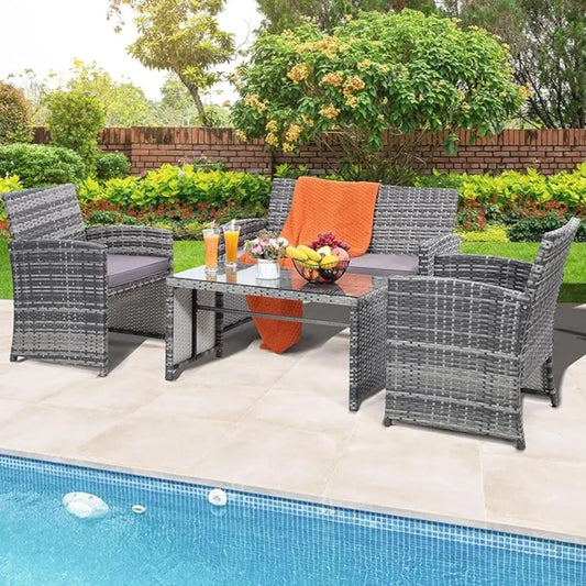 **** Ljustra 4 Piece Patio Furniture Set Cushioned Sofa Coffee Table Outdoor