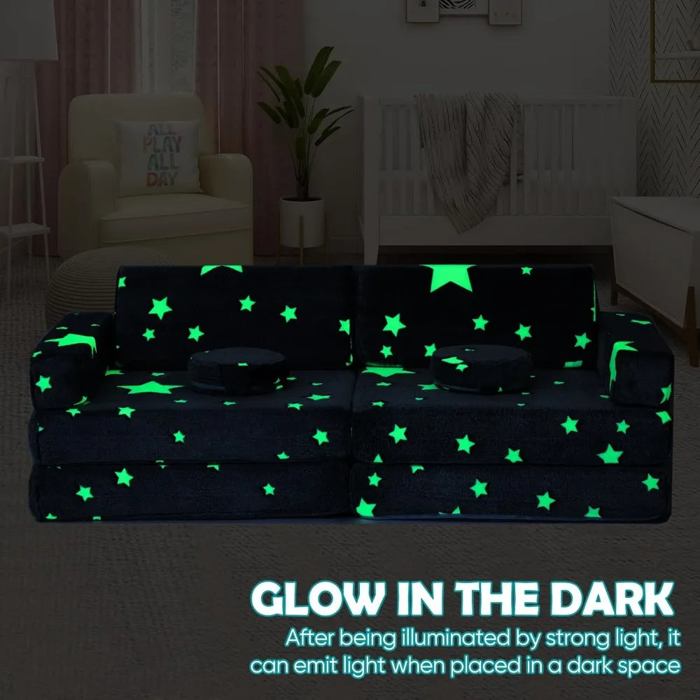 Modular Kids Play Couch 10PC Sofa Set Glow in Dark Foam Fort w/ Washable Cover